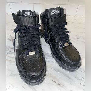 Black leather Nike Air Force one high tops